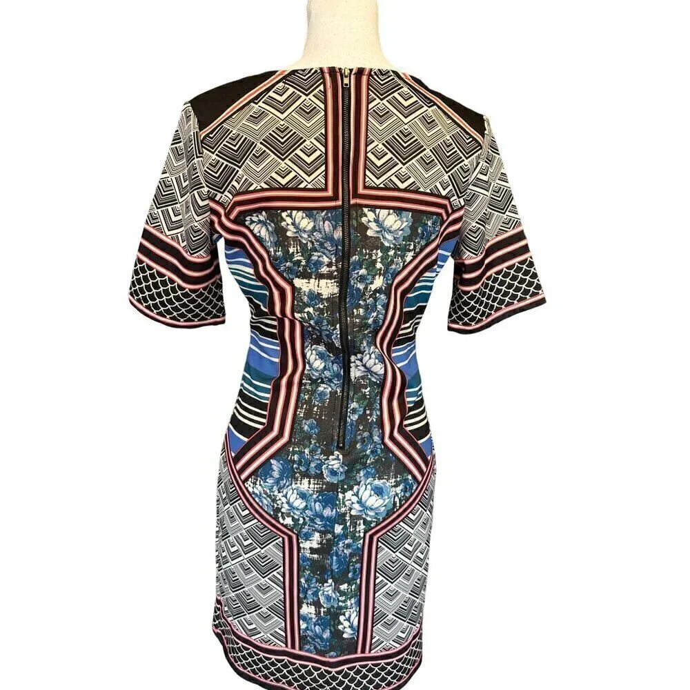 Jealous Tomato Women Dress SZ L Geometric Floral Print Short Sleeve Stretch NEW